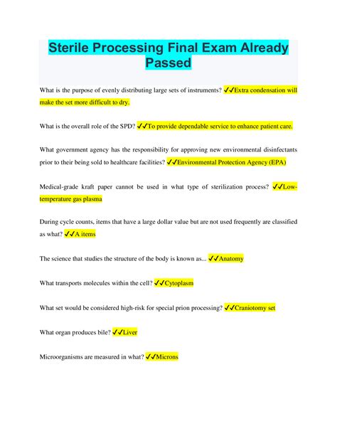 sterile processing test question